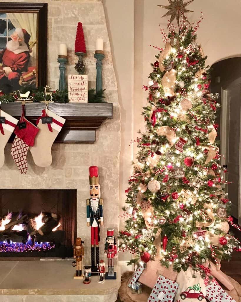 White Stone Fireplace Wall with Mantel