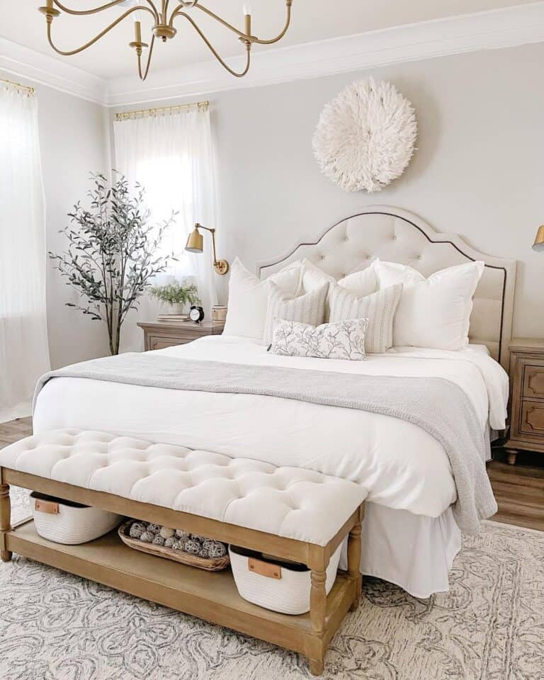White Tufted Upholstered Bed Under White Decor