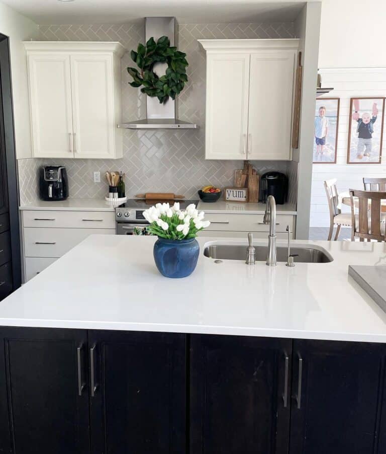 White Tulips and Navy Blue Kitchen Decor