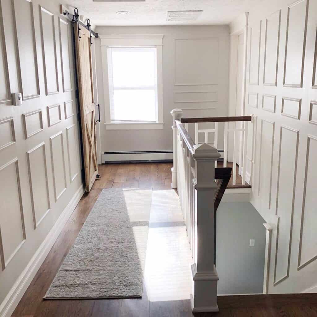 White Wainscoting Stairs with White Spindles