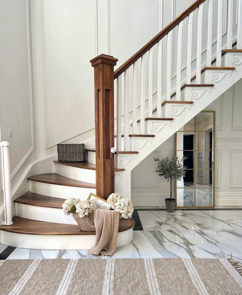White Wainscoting Up Staircase