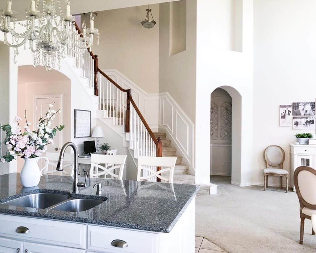 White Wainscoting Up the Stairs