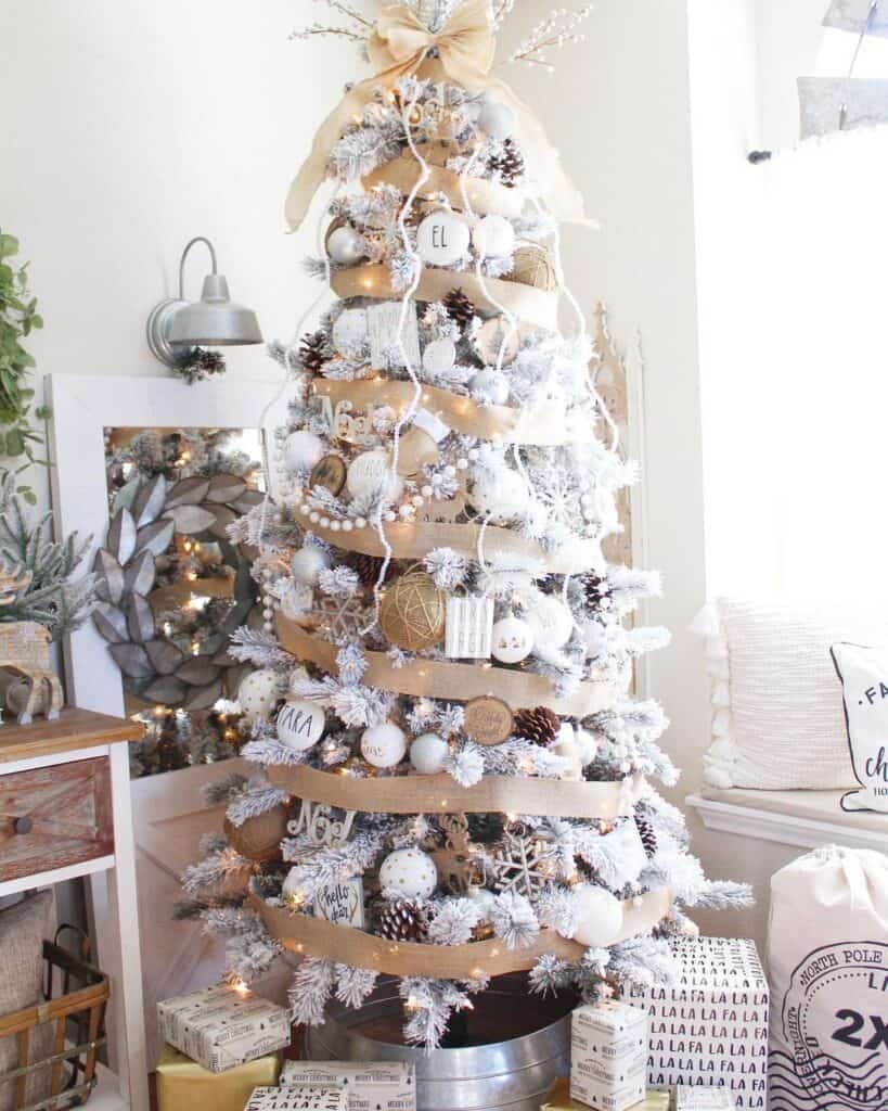 White and Gold Presents Under White and Gold Christmas Tree Decorations