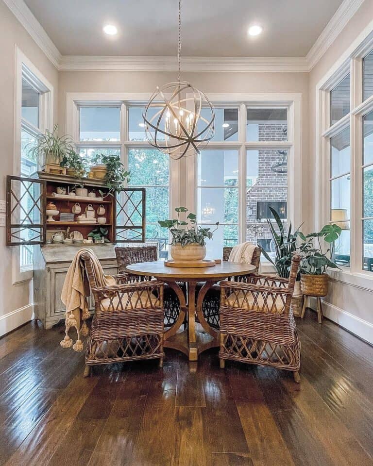 Wicker Dining Chairs in Farmhouse Dining Room