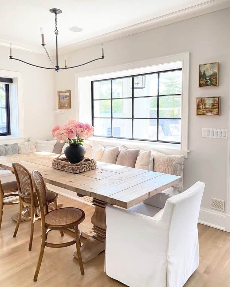 Windows Surrounding Farmhouse Corner Kitchen Table