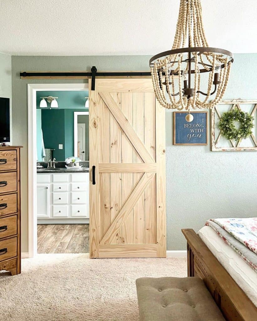 Wood Bead Chandelier in Master Bedroom