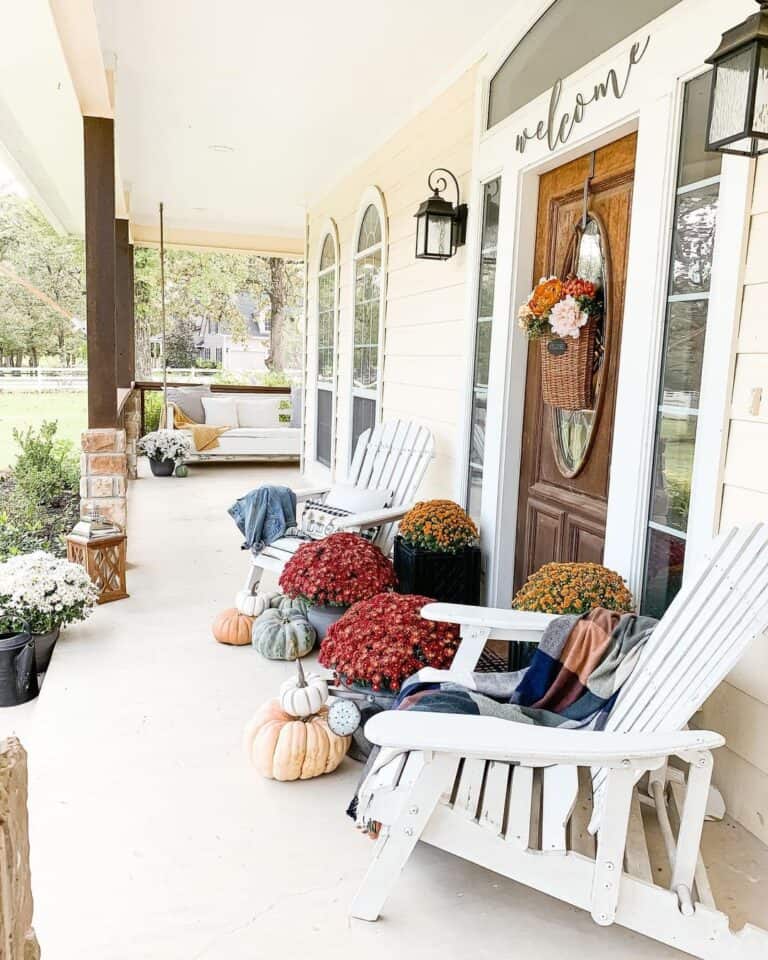 Wood Column Porch with Fall Décor