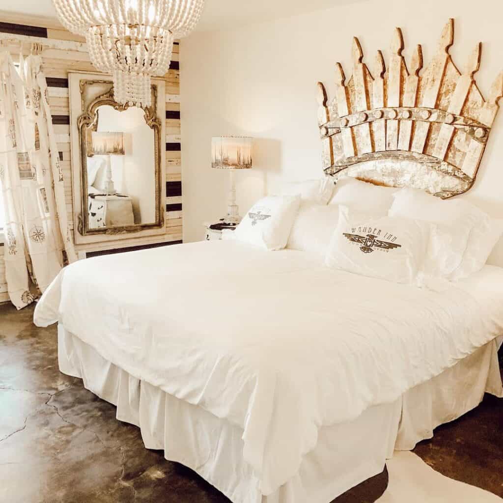 Wood Crown Headboard in Rustic Bedroom