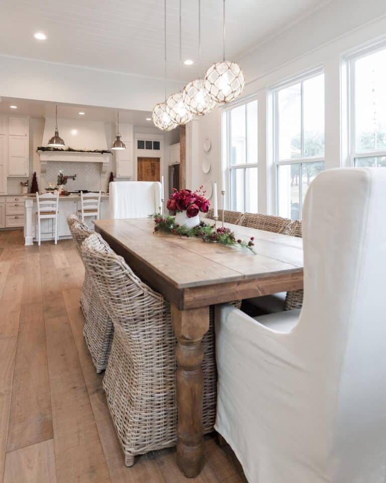 Wood Dining Table with Wicker Chairs