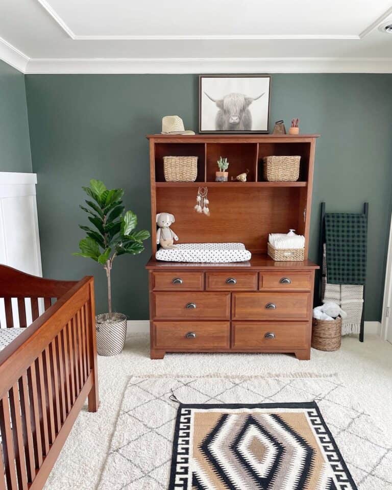 Wood Nursery Storage Furniture with Green Walls
