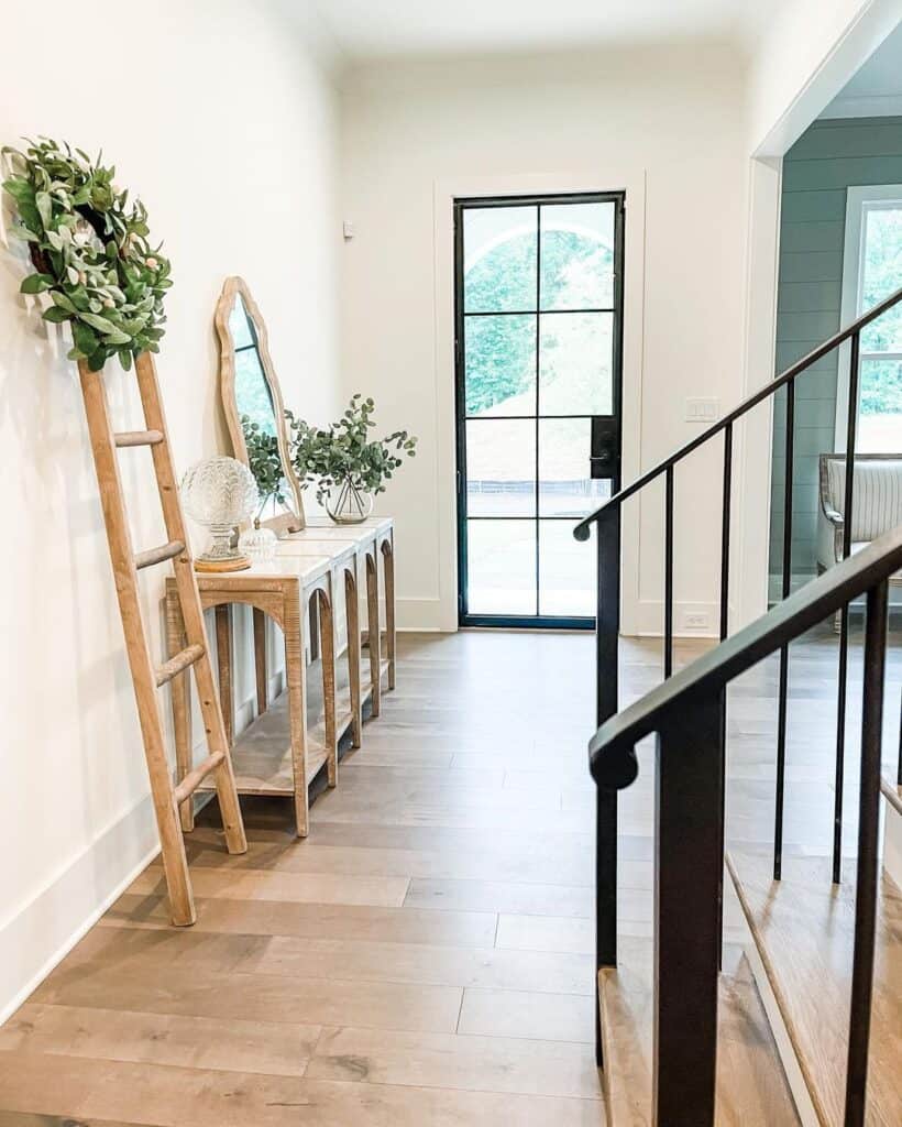 Wood Sideboard Paired with Decorative Ladder