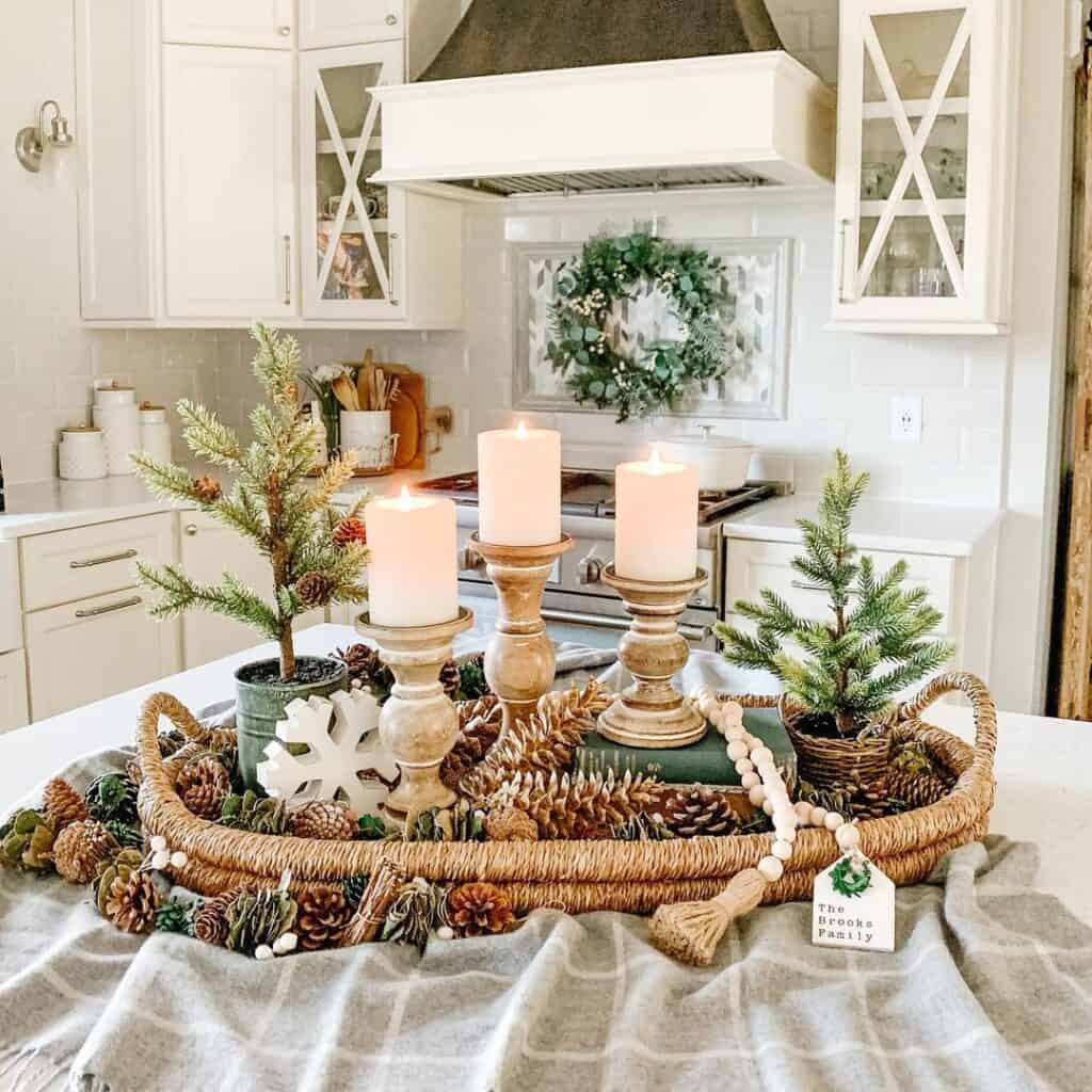 Wooden Christmas Candlesticks Centerpiece