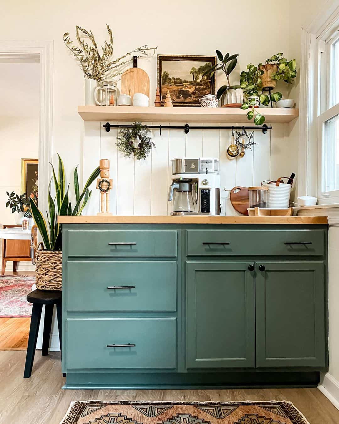 large green kitchen cabinets