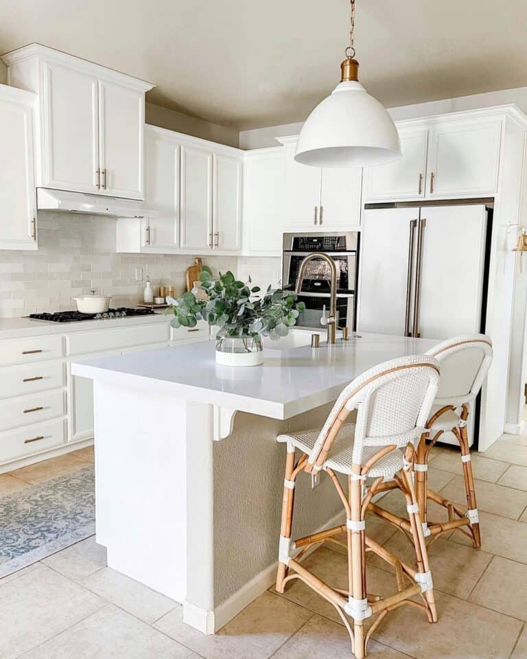 Woven White Counter Stools with Backs