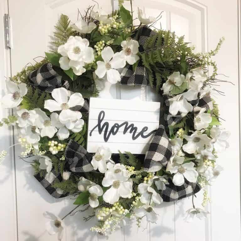 Wreath with White Flowers and Fern Leaves