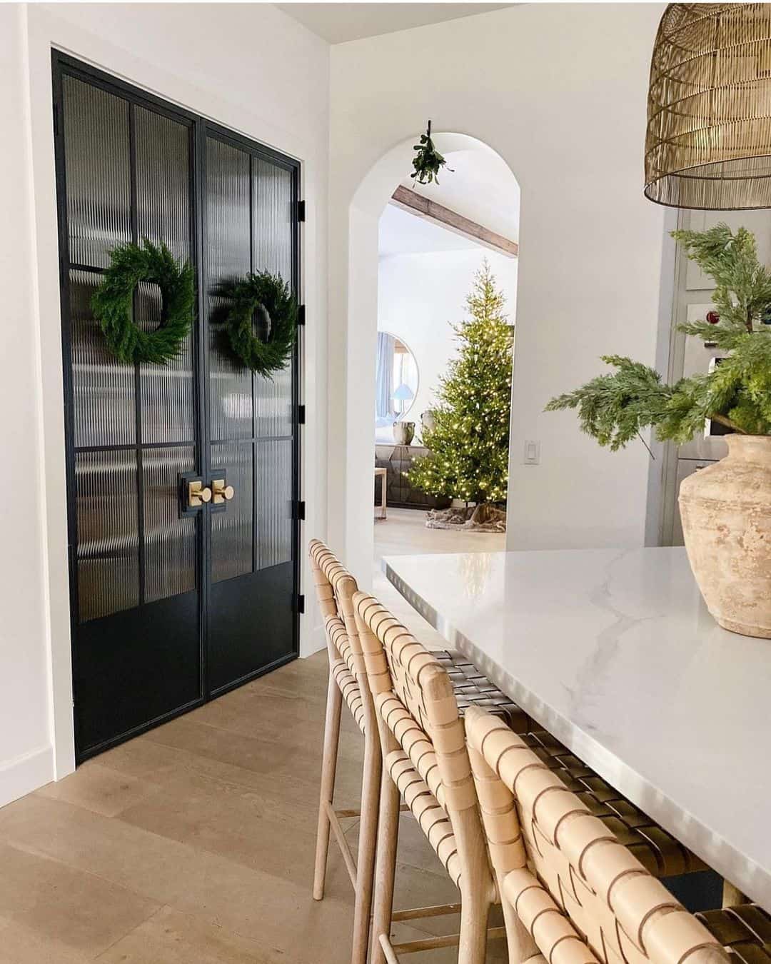 Wreaths on Black Double Pantry Doors With Glass Soul & Lane