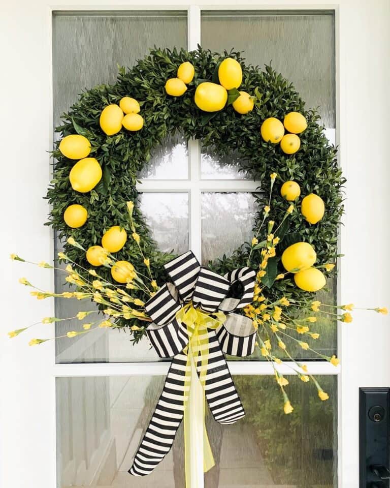 Yellow Lemon Wreath with Striped Bow