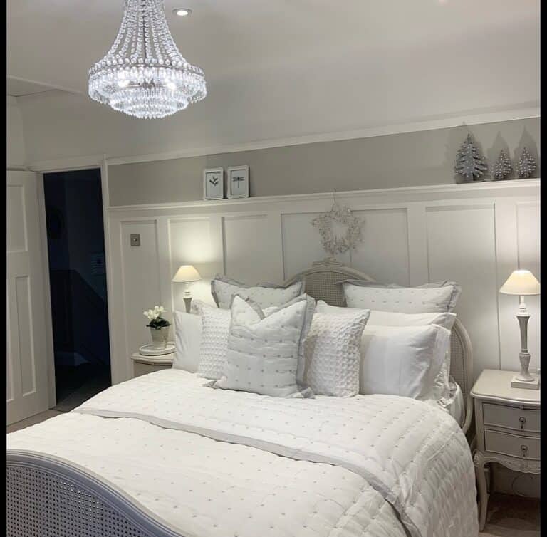Airy Bedroom with Crystal Chandelier