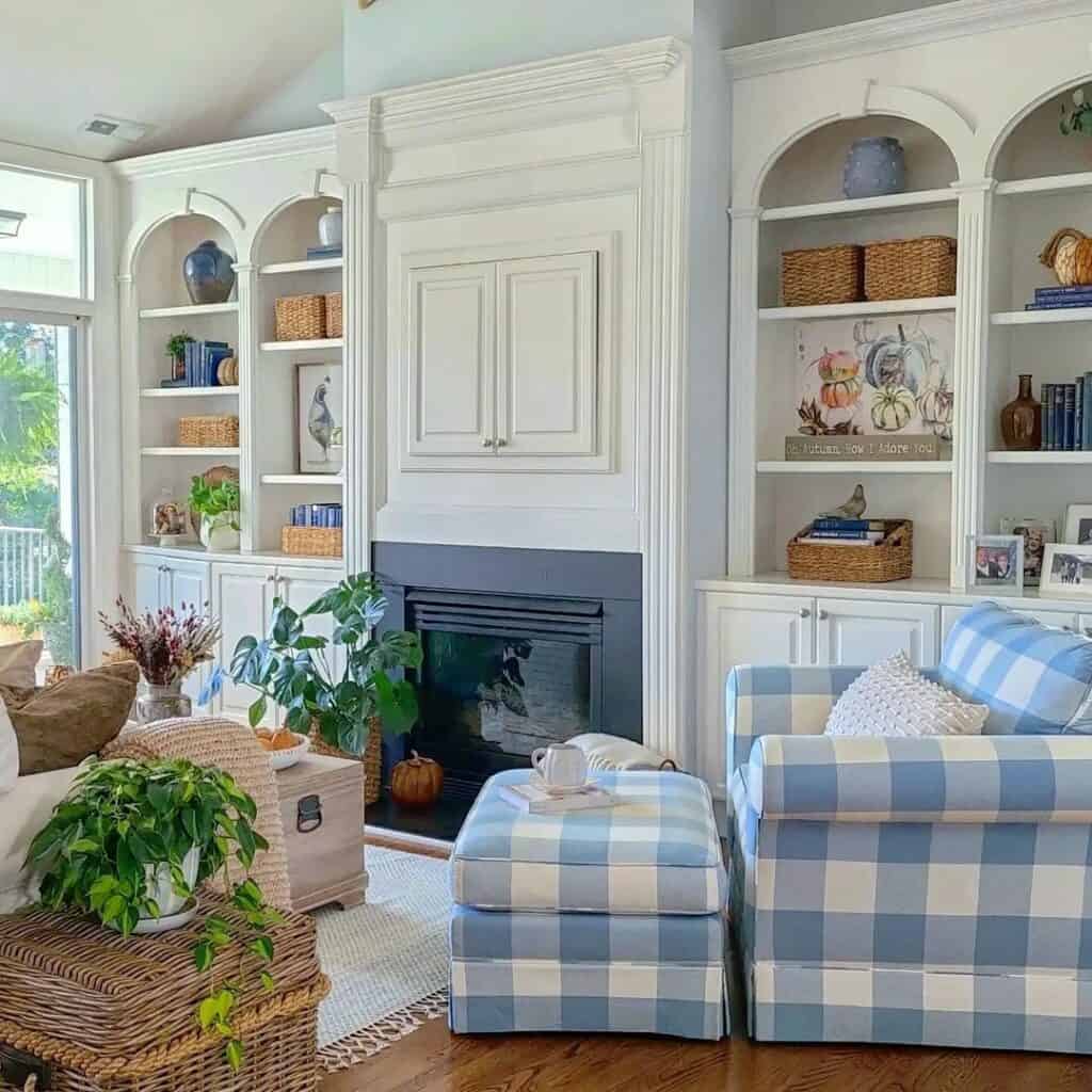 Arched Shelves with Blue Accent Pieces Soul & Lane
