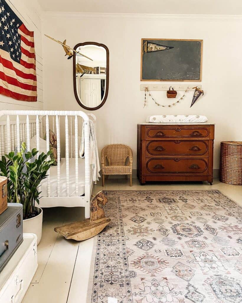 Baby Boy Nursery Room with White Crib