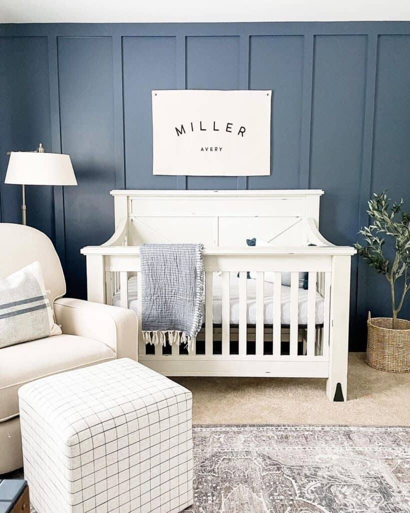Baby Boy Nursery with White Crib