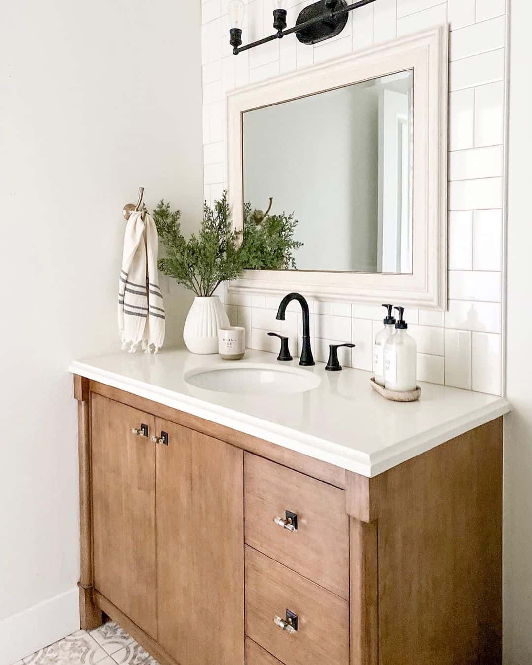 BasketWeave Tile Wall in WellLit Bathroom Soul & Lane