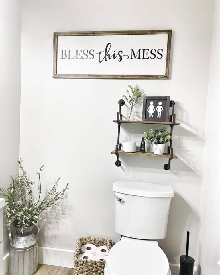 Bathroom Shelves with Guest Bathroom Signs