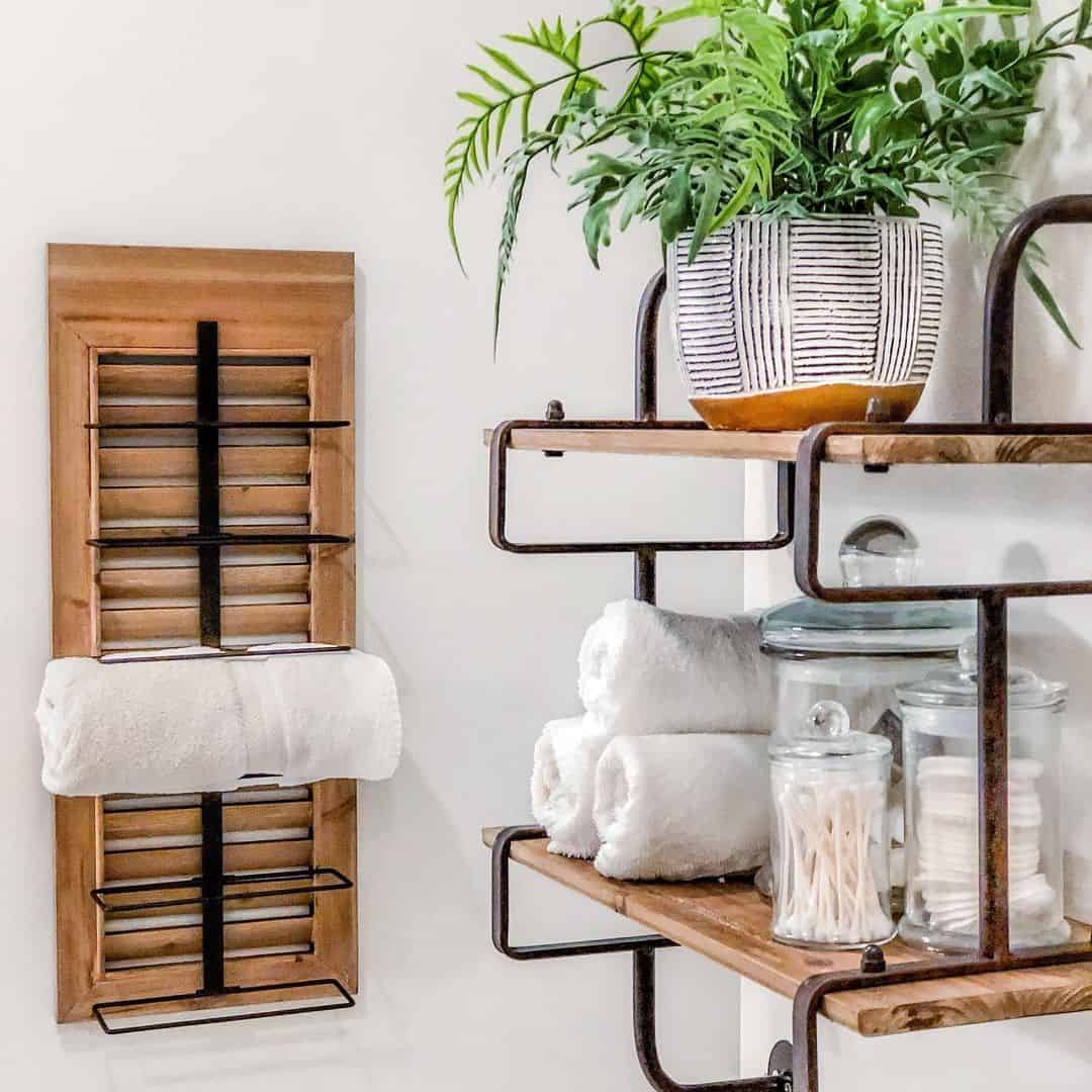 Rustic Bathroom Towel Holder Wooden Shelves - Kitchen Towel Hanger -  Bathroom storage - Bathroom organizer - Bathroom Towel Hanger Hook