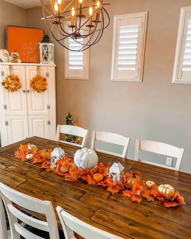 Beautiful Orange Leaf Garland on a Wood Dining Table