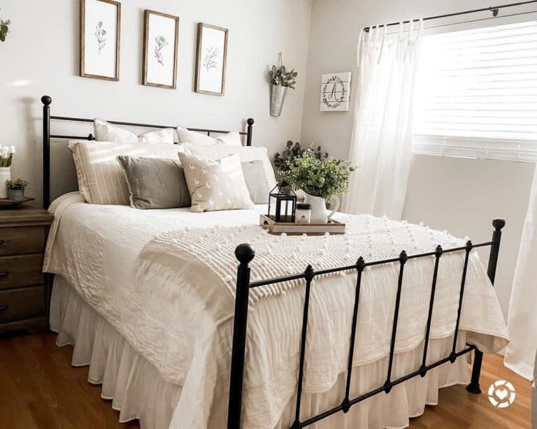 Bedroom with Black Metal Bed Frame