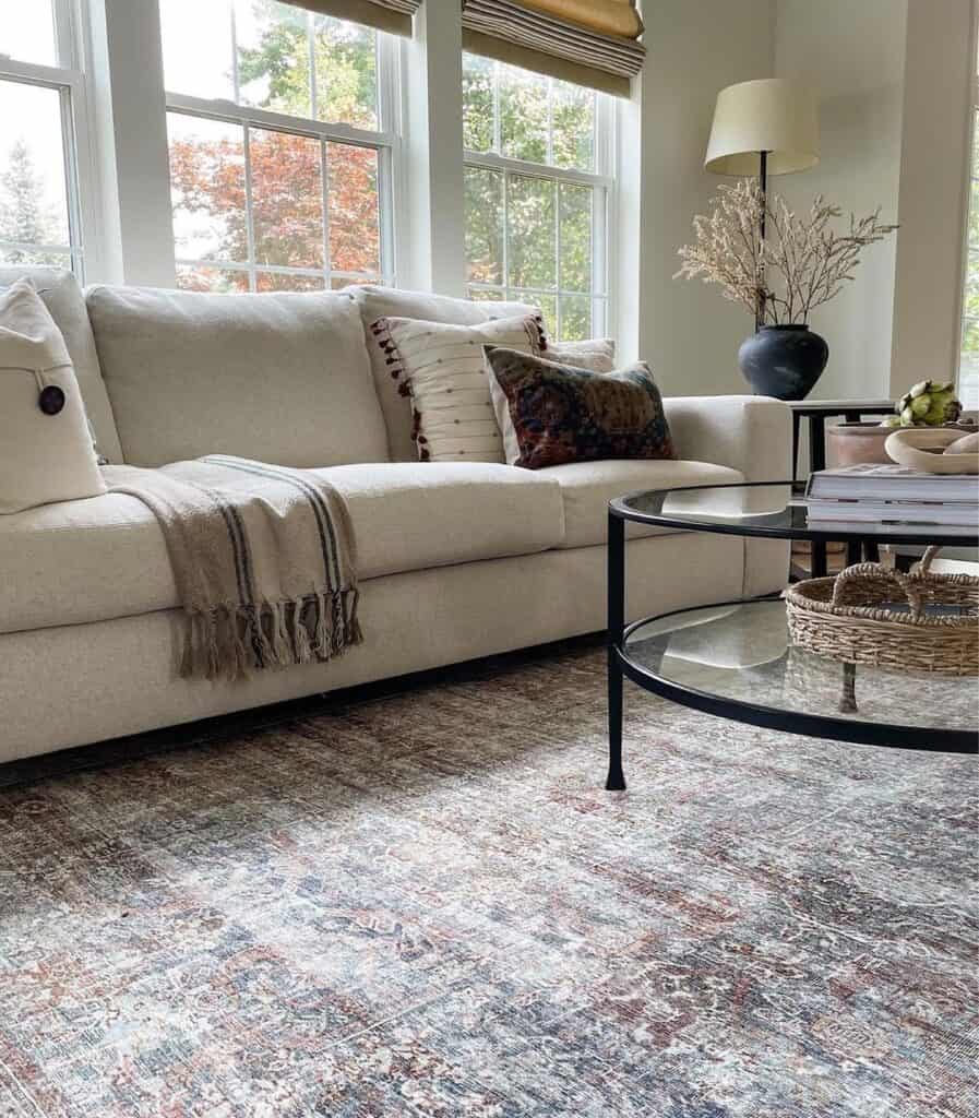 Beige Couch and Neutral Throw Pillows
