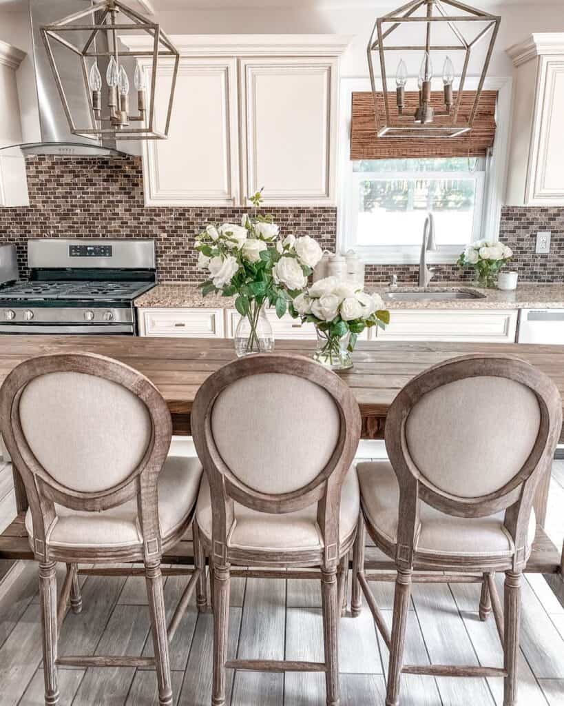 Beige Kitchen with White Roses