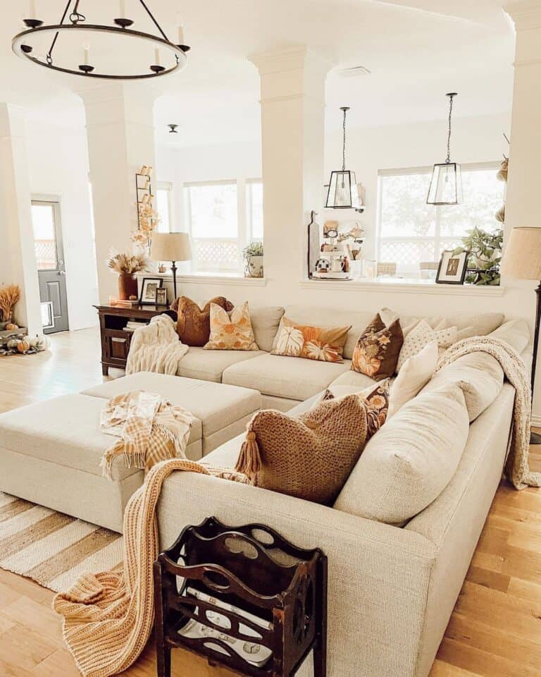 Beige Sectional with Fall Throw Pillows