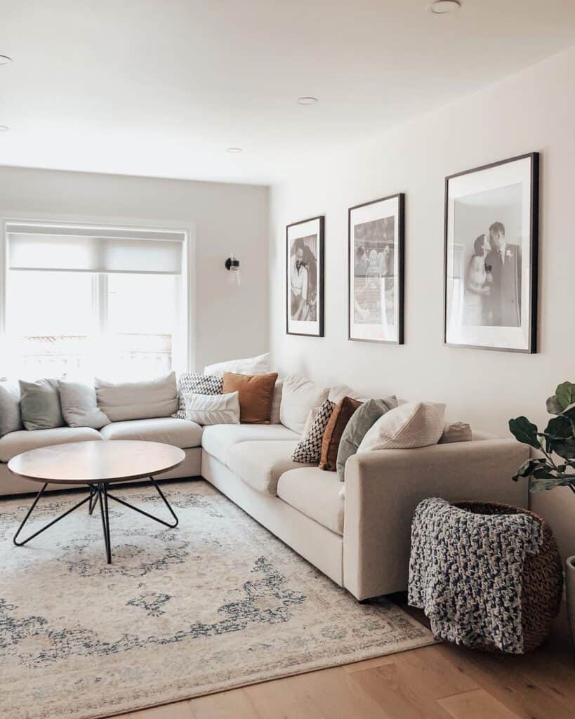 Beige Sectional with Neutral Throw Pillows