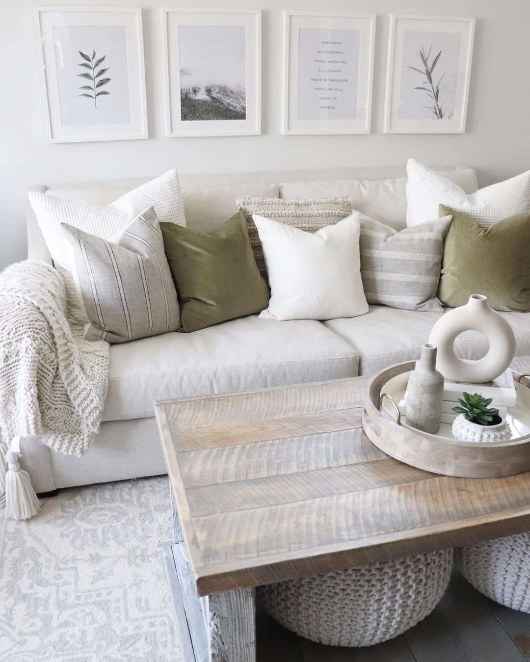 Beige Sofa with Olive Green Throw Pillows Soul Lane