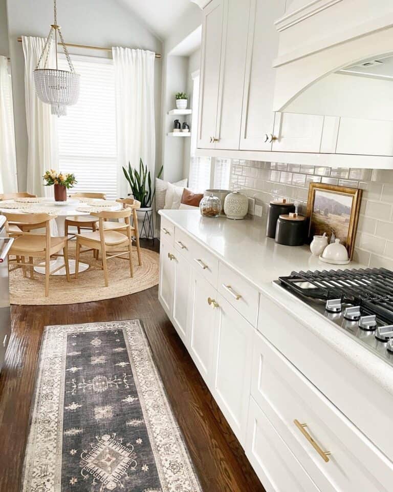 Beige and Black Rugs on Dark Wood Floors