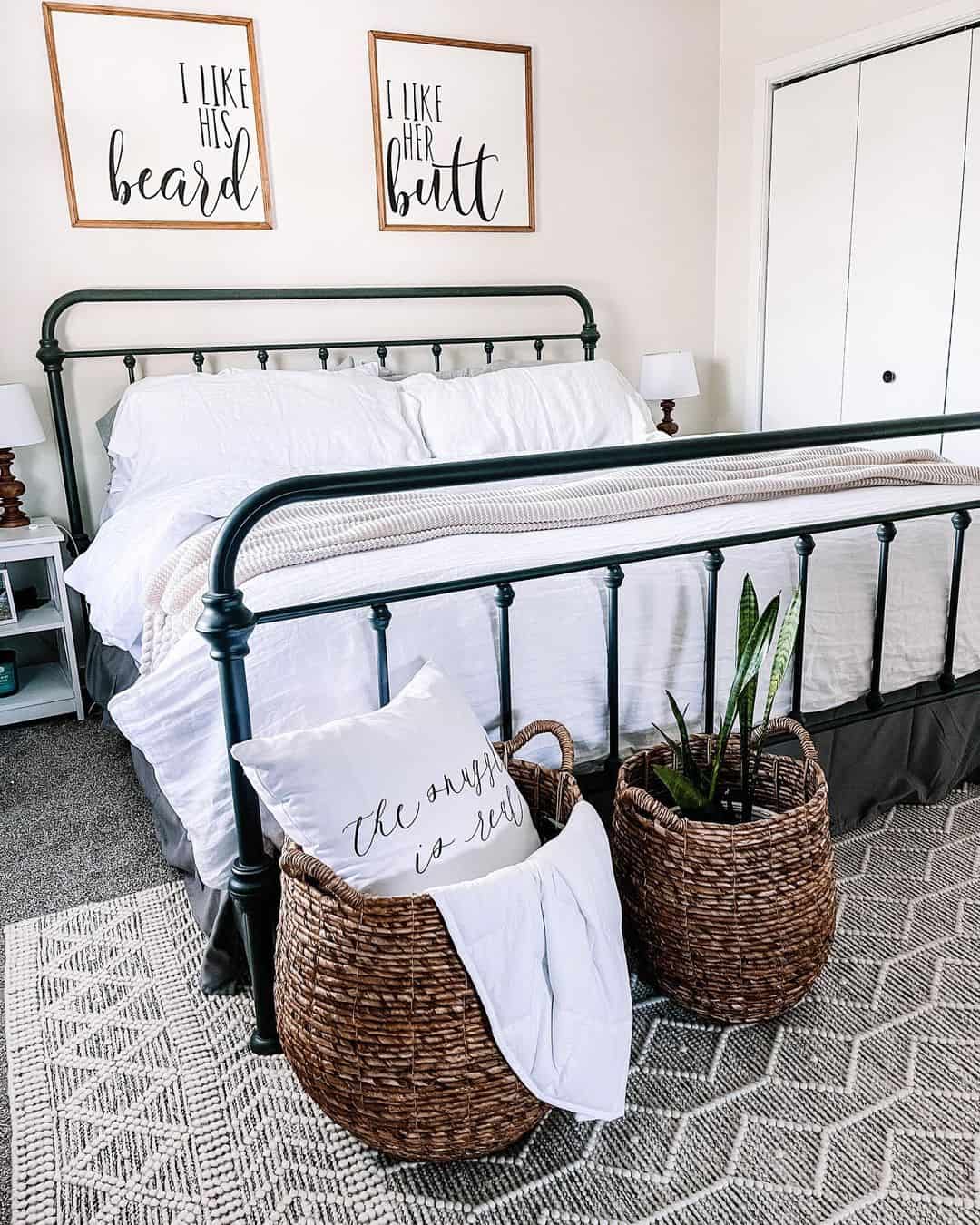 Black Bed Frame with Woven Baskets Soul & Lane