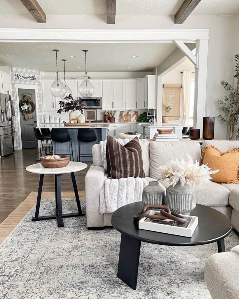 Black Coffee Table with White Sectional Living Room