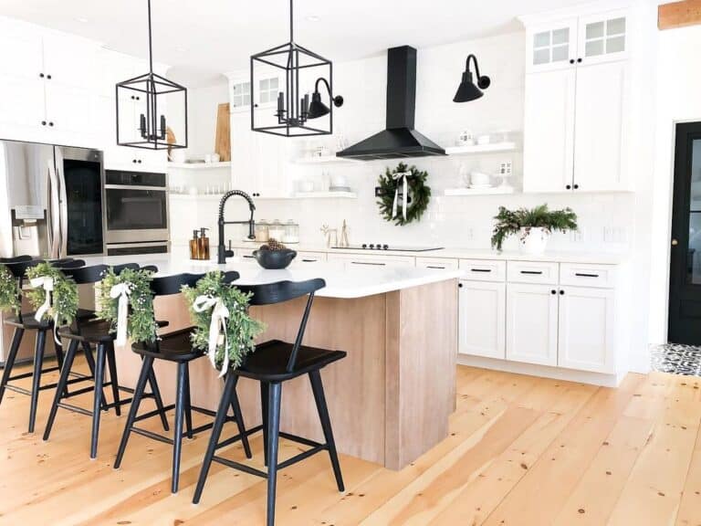 Black Counter Stools with Christmas Kitchen Decor