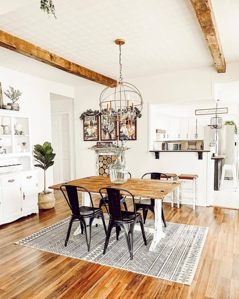 Black Dining Room Chairs on a Black and White Rug