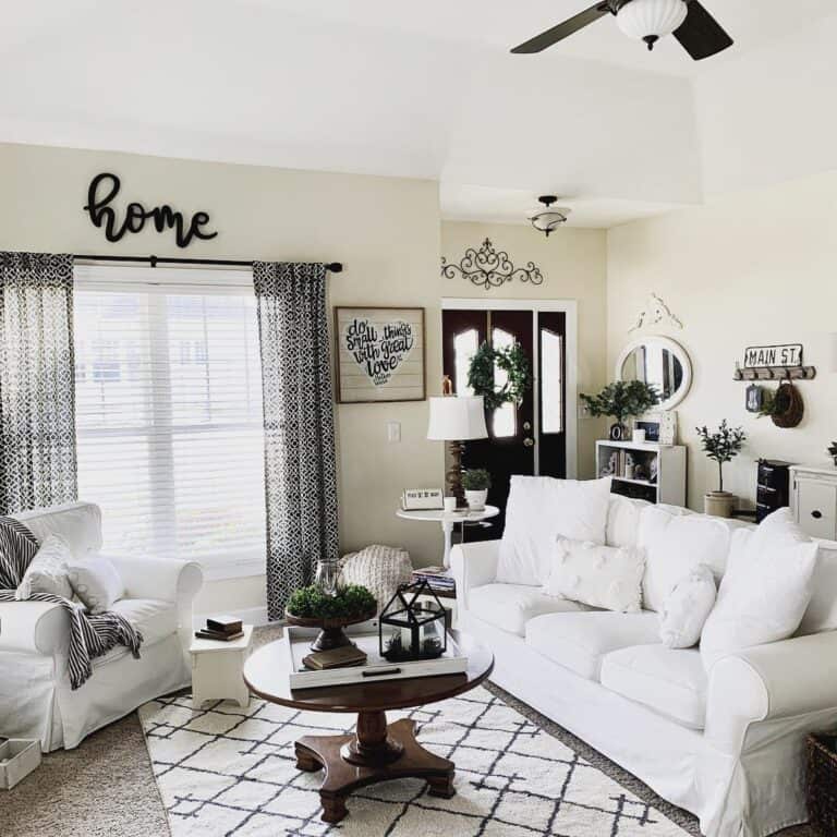 Black Front Door Opens into Living Room