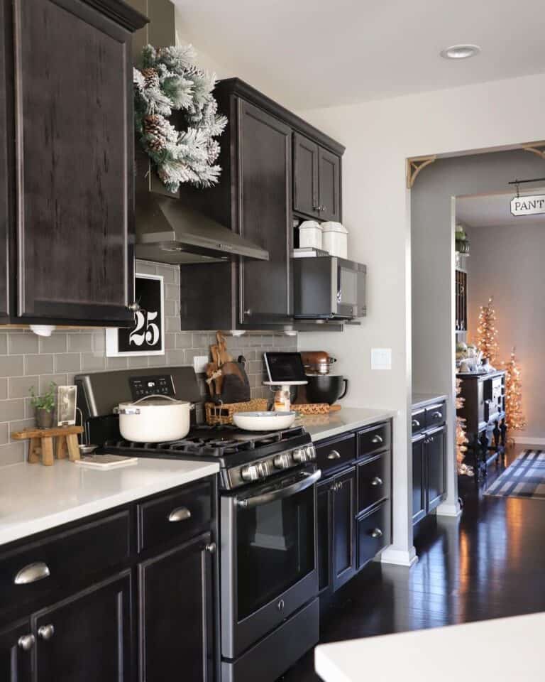 Black Kitchen Cabinets with Decor