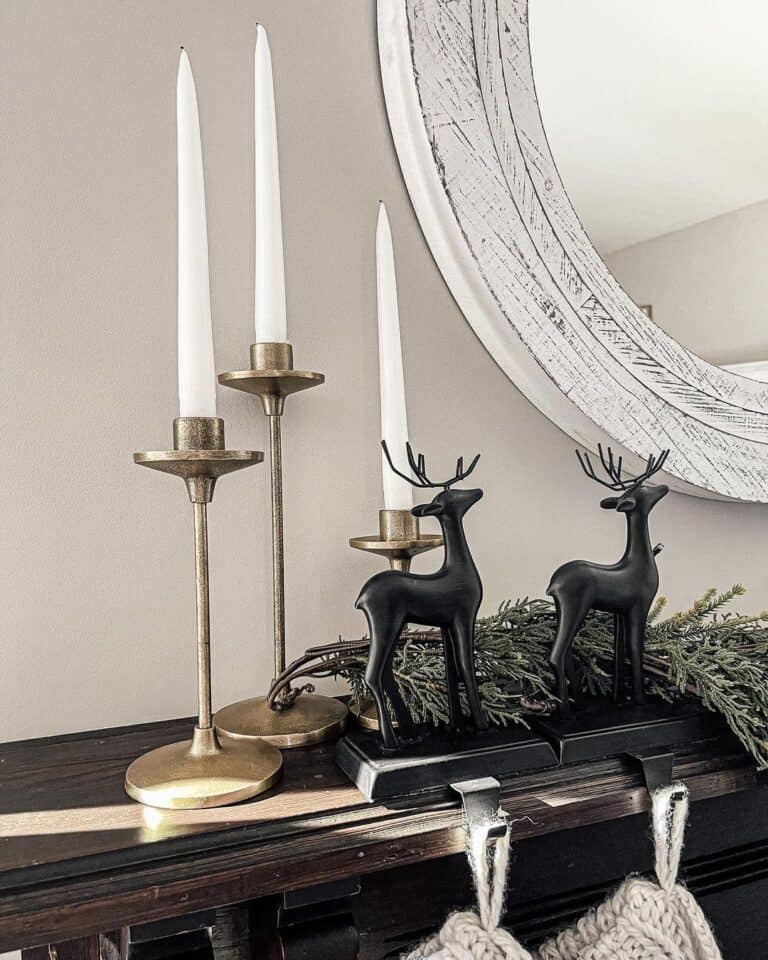 Black Reindeer Stocking Holders for a Fireplace