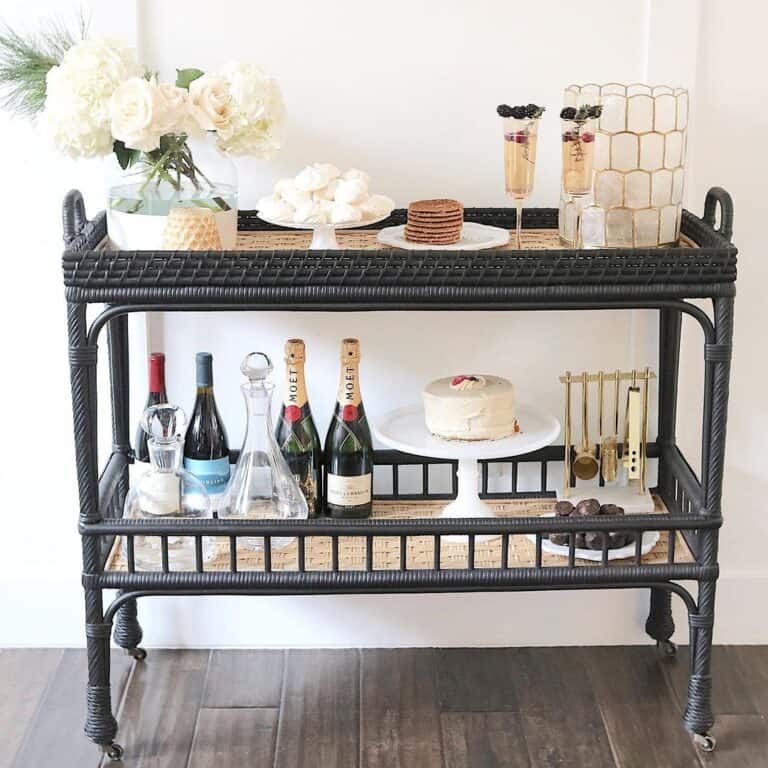 Black Wicker Bar Cart with Baked Treats