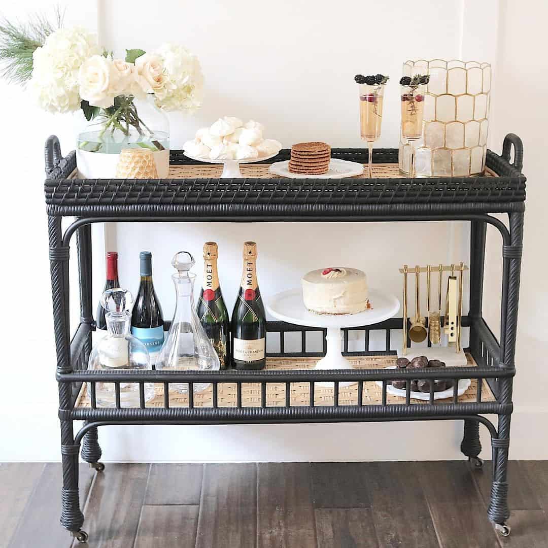 Black Wicker Bar Cart with Baked Treats Soul & Lane