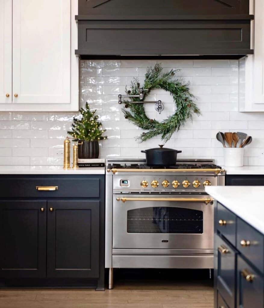 Black and White Cabinets with Gold Hardware
