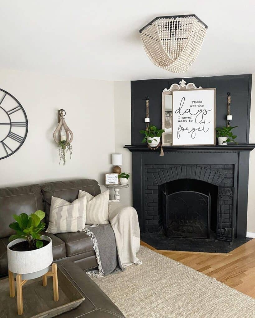 Black and White Chandelier Fireplace
