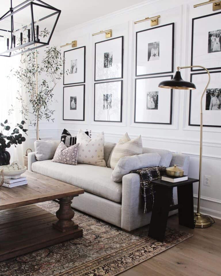Black and White Photo Wall in Living Room