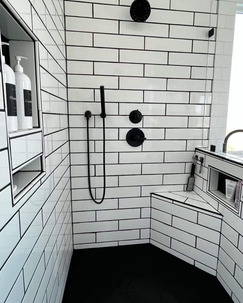 Black and White Shower Bench Ideas