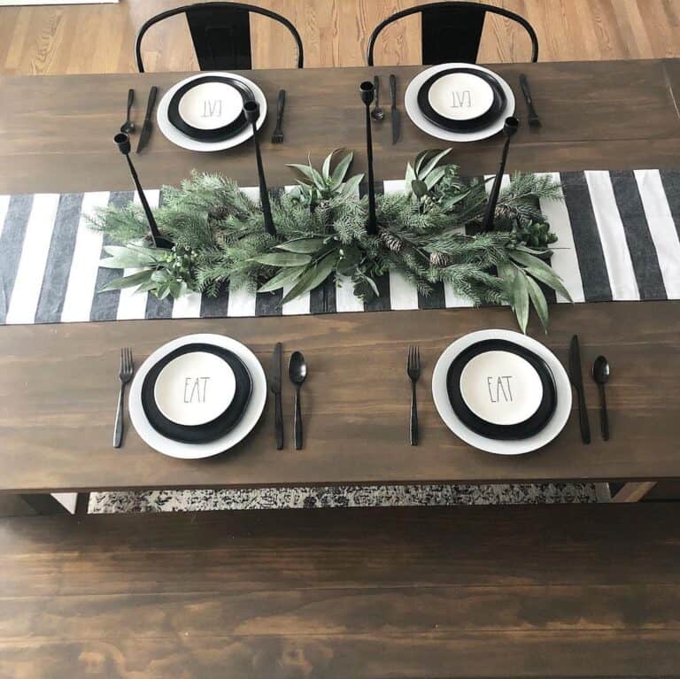 Black and White Table Setting on a Wood Table